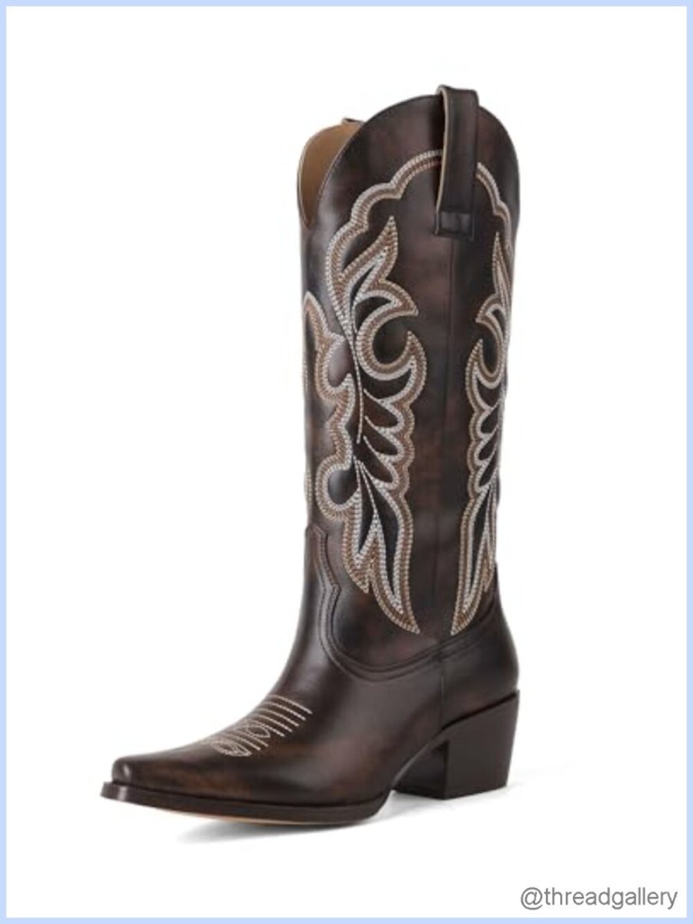 Mid Calf Western Cowgirl Boots Snip Toe Block Heel Side Zipper